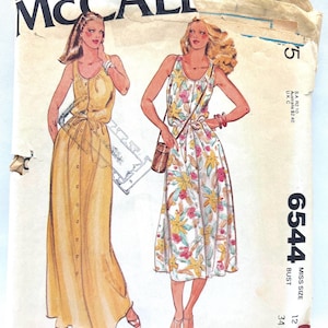 McCall’s 6544 Sleeveless Summer Dress in Vintage 70s 80s Sewing Pattern Size 12 Bust 34 Complete