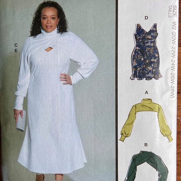 McCall's 11611 2022 Sewing Pattern Misses' Sleeveless Dress w/Long Sleeved Shrug Sizes 20 22 24 26 28  Bust 42 44 46 48 50  F/F