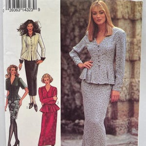 Estilo 2334 Top con costura princesa, presillas para botones y falda ajustada Patrón de costura vintage de los 90 Tallas 8 10 12 14 16 18 Sin cortar FF