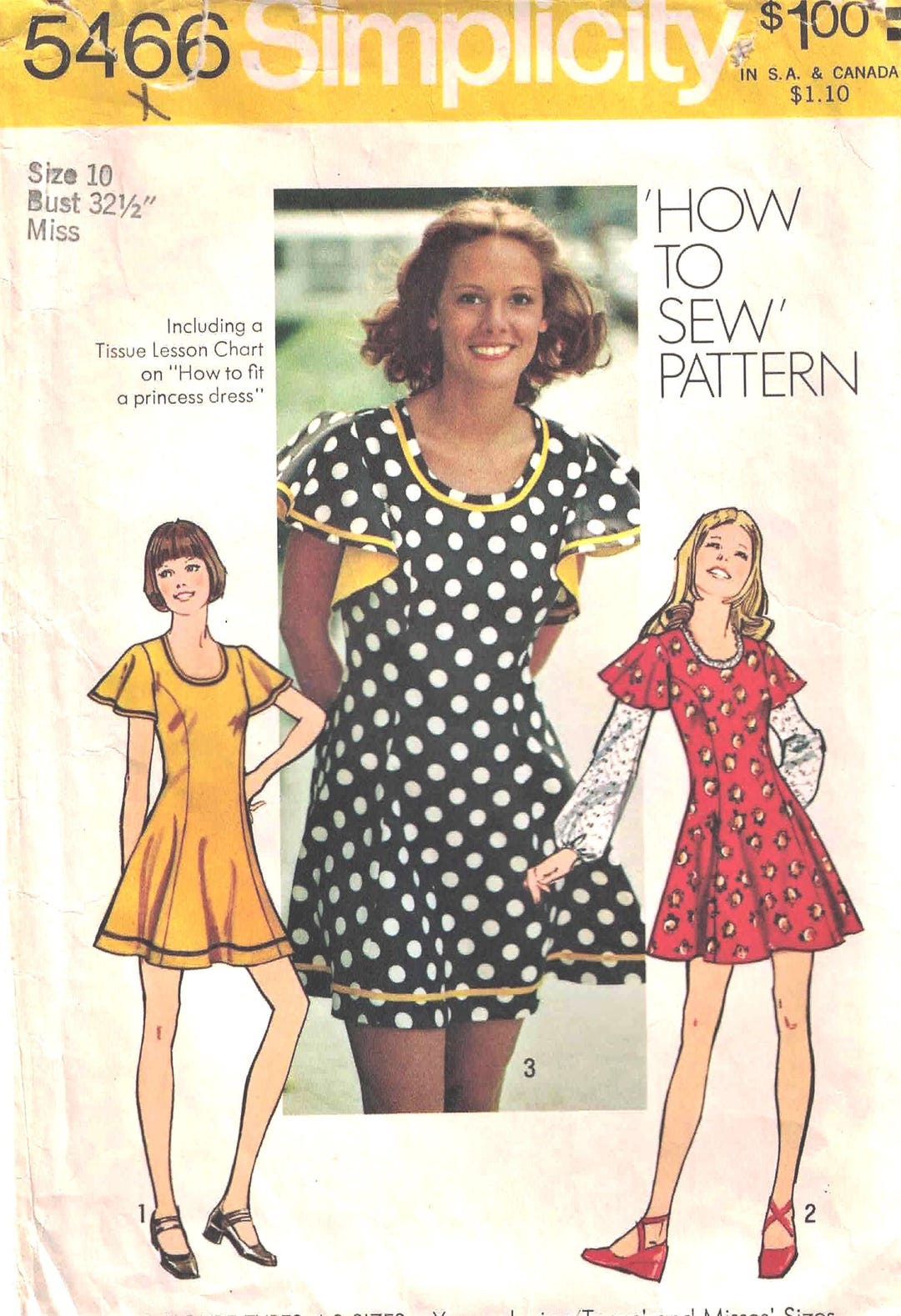 Mini Simplicity Simplicity 5466 1972 Sewing Pattern: Misses’ Mini Dress Princess Seams ...