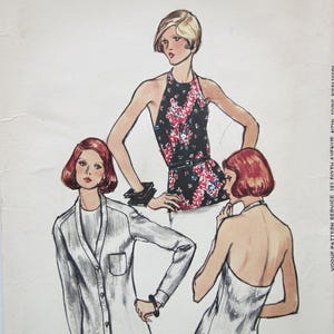 Patrón de costura para top halter y cárdigan vintage Vogue de los años 70, talla 12