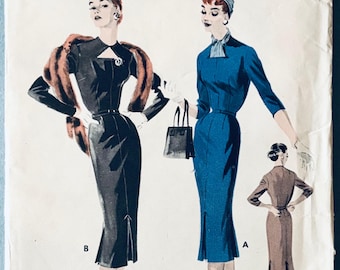 1955 Misses’ Fitted Dress Sewing Pattern: Butterick 7548 Size 20 Bust 38" (Complete)