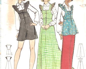 Butterick 6973  Vintage 70&#39;s Sewing Pattern  Misses&#39; Cottagecore Pinafore Jumper , Tunic and Pants  Size 8  Bust 31.5&quot;  Partially Cut - COMP