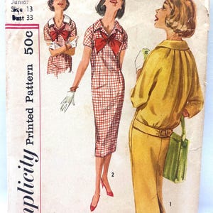 Simplicity 2605 Vintage 50s Dress Sewing Pattern Size 13 Bust 33 Cut COMPLETE