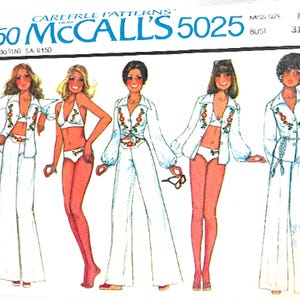 McCall&#39;s 5025 Original 1976 Sewing Pattern Misses’ Collared Shirt, Swimsuit and Pants Size 8 Bust 31 1/2” UNCUT Complete