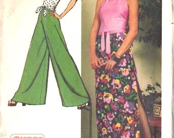 1970s Halter Top and Pantskirt Sewing Pattern: Simplicity 5305 Size 8 (Complete)