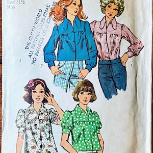 Simplicity 5583 Vintage 1973 Sewing Pattern Misses’ Smock-Blouse Two Lengths Size 8 Bust 31.5” Cut Complete