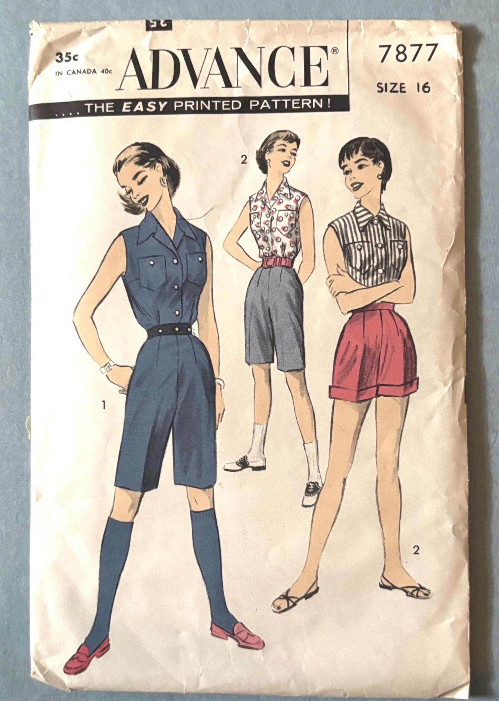 1956 Vintage Shirt and Bermuda Shorts Sewing Pattern: Advance 7877 Size ...