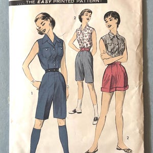 1956 Vintage Shirt and Bermuda Shorts Sewing Pattern: Advance 7877 Size 16 Bust 34" (Complete)