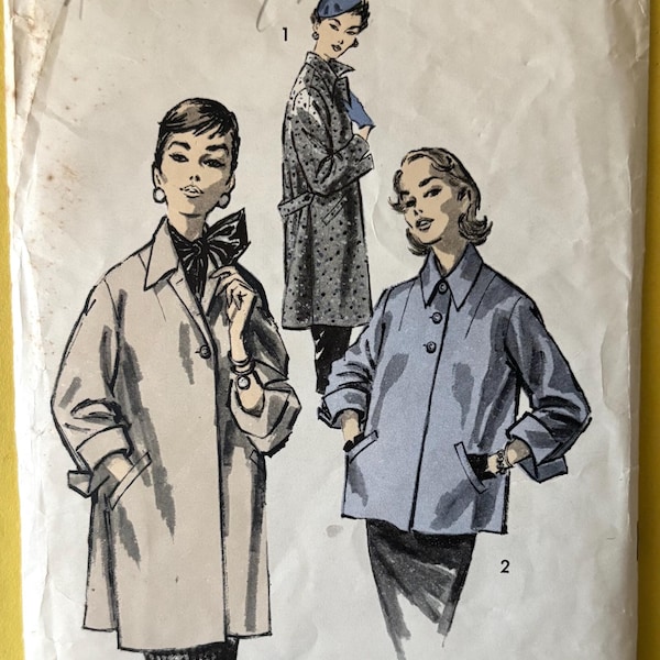 1950’s Jacket or Coat Sewing Pattern in Two Lengths: Advance 7895, Size 14 Bust 32” (Complete)