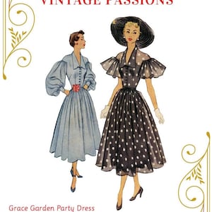 Vintage 1950s Grace Garden Party Dress #8078 Sewing Pattern Bust 42-46, Waist 36-40, Hip 45-49 INSTANT DOWNLOAD Digital PDF E-Pattern