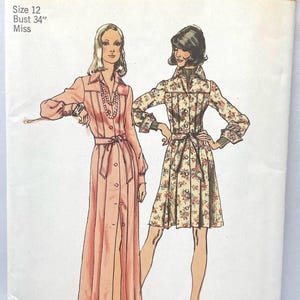 Simplicity 5909 Pleated or Long Shirt Dress Vintage 70s Sewing Pattern Size 12 Bust 34 Uncut FF