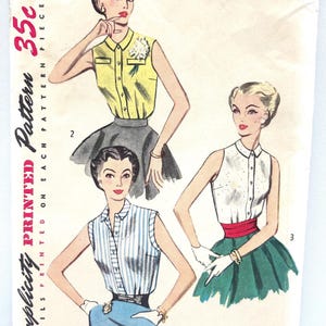 Vintage 50s Sleeveless Blouse Sewing Pattern: Simplicity 4238, Bust 32