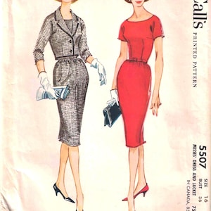 McCall's 5507 Vintage 1960 Sewing Pattern  Misses' Scoop Neck Sheath Dress Single-Breasted Jacket Size Small 16 Bust 36”  Uncut  F/F