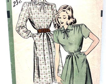 Patrón de costura para vestido de una pieza de la década de 1940: Hollywood 1881, busto 81 cm (precortado)