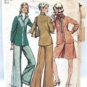 Simplicity 5931 Unlined Shirt Jacket, Short Pantskirt and Pants Original Vintage 70s Sewing Pattern Size 12 Bust 34 Partially Cut Complete