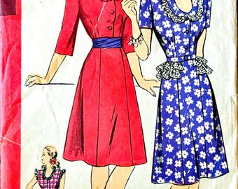 Patrón de costura para vestido de los años 40 con ribete de ojales: Hollywood 1566, talla 12, busto 30” (completo)