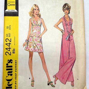 McCall&#39;s 2442 Mini Dress and Jumpsuit Vintage 70s Sewing Pattern Size 10 Bust 32 1/2 Cut Complete