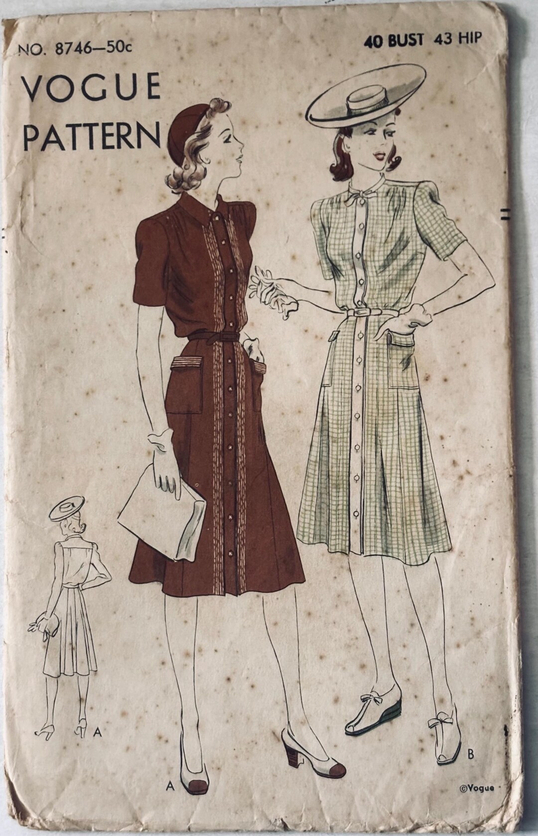 Pattern 8746 1940’s Dress With Button Front Sewing Pattern: Vogue 8746 Size 40 ...