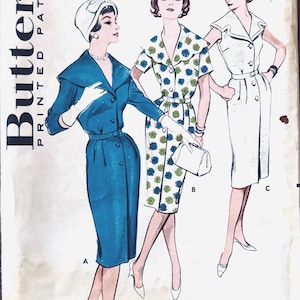 Butterick 9305: 1960’s Original Sewing Pattern Misses Slim Fitting Dress with Cape Collar, Size 14 Bust 34" Complete
