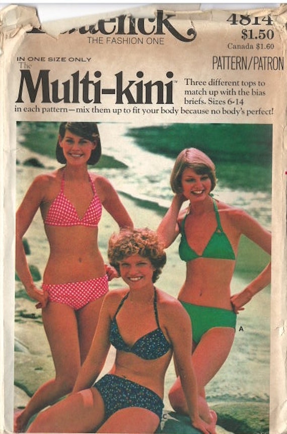 1970s Multi-Kini Bikini Butterick 4814 Vintage Se… - image 1