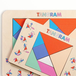Fun Colorful Tangram puzzle, Wooden Puzzle For Kids, Wooden toys, Toddler learning toy, Educational toys, Kids activity, Waldorf toys