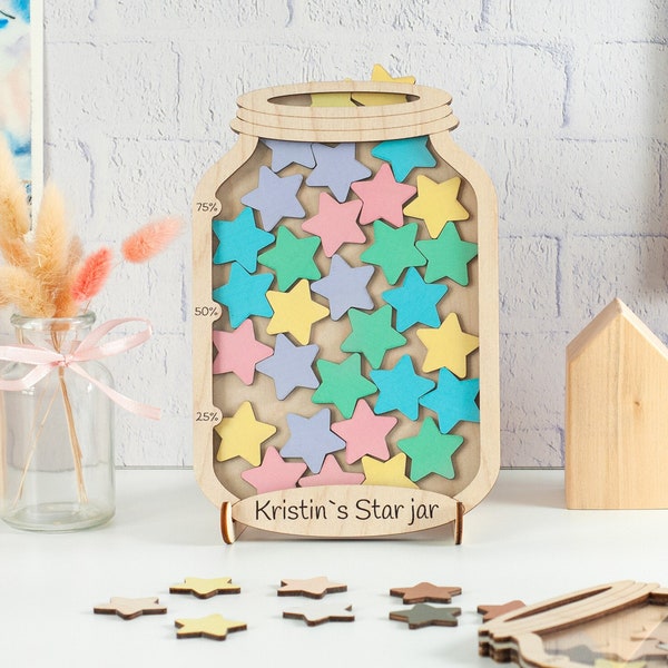 Individuelles Sternenglas mit Marken, personalisiertes Belohnungsglas, Geschenke für Kinder, Belohnungssystem für das Verhalten von Kindern.