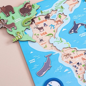 Helles Weltkartenpuzzle aus Holz für Kinder, Geschenke für Kinder, Montessori-Spielzeug, Waldorfspielzeug, Lernspielzeug,Vorschulaktivitäten