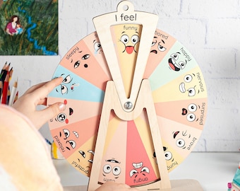 Montessori Wooden Feeling Emotion Wheel Chart for Kids, Feeling Emotions Board, Toddler Gifts
