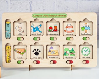 Chore chart for kids, Visual schedule board, Birthday gift kids routine chart, Wooden kids toys, Toddler chore chart, Routine chart for kid