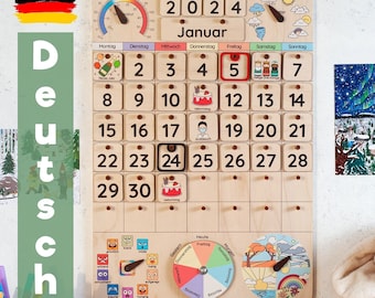 Handmade Wooden Montessori Calendar, Kids Homeschool Learning Toy, Back to School Gift