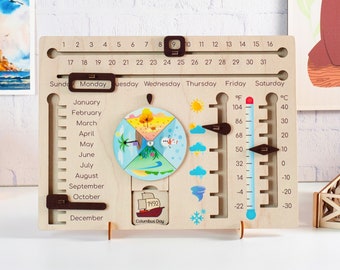 Montessori-Kalender für Kinder, Holzkalender, Kleinkindkalender, Geschenk für Kinder, Waldorf-Kalender,Perpetual-Kalender,Bildungsspielzeug.