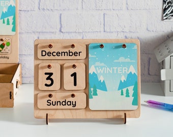 Montessori calendar, Toddler advent calendar, Wooden calendar, Kids Calendar, Classroom calendar, Waldorf calendar, Kids perpetual calendar