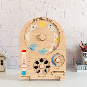 Tableau occupé de la station météo, jouets d'apprentissage de météorologue, carte météo Montessori, météo en bois pour les enfants d'âge préscolaire, cadeau de jouets éducatifs pour tout-petits