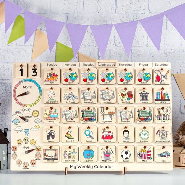 Calendrier hebdomadaire pour enfants, programme quotidien pour enfants, calendrier pour tout-petits, tableau de tâches ménagères pour enfants, calendrier perpétuel, Wochenplan Kinder, cadeaux pour les enfants