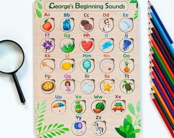 Persinaliseerde houten alfabetpuzzel voor peuters, ABC-puzzel, Montessorispeelgoed, alfabetbord, educatief thuisonderwijsspeelgoed