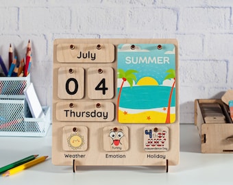 Wood calendar with 4 Seasons, Montessori calendar, Kids Calendar, Toddlers Gift, Kids wooden calendar, Preschool calendar, Toddler learning