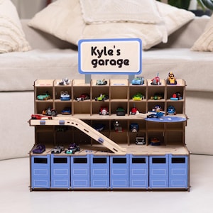 Toddler Wooden Parking Garage Toy Car, Jump Ramp for Toy Car, Custom Garage for Little Boy, Storage for Cars, Gift for Godson, Nephew Gift