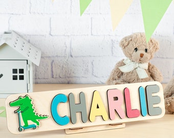 Custom Wooden Name Puzzle for Kids, Montessori Nursery Decor, Baptism Gift