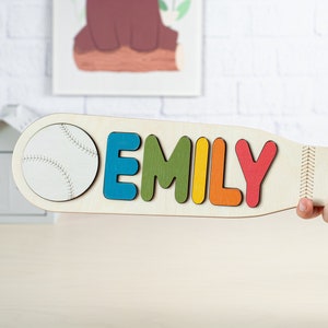 Boy Name Puzzle, Baseball Name Puzzle With Pegs, 3rd Birthday Gift, Baseball Nursery Decor, Toddler Toy, Girl Name Sign Montessori image 1