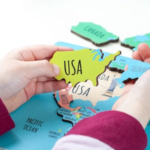Wereldkaartbord voor kinderen, houten wereldkaartpuzzel voor peuter, educatief speelgoed, Montessori-geografie, cadeau voor peuter, klasdecor