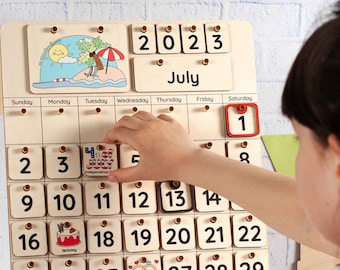 Wooden Calendar For Toddlers Kids, Homeschool Wall Calendar, Perpetual Calendar, Kids Calendar, Classroom Calendar Childrens Room Decoration