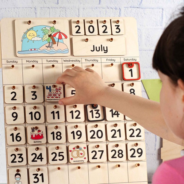 Holzkalender für Kleinkinder, Homeschool-Wandkalender, Perpetual Calendar, Kinderkalender, Klassenzimmerkalender Kinderzimmerdekoration