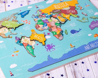 world map educational toy map puzzles for kids montessori etsy