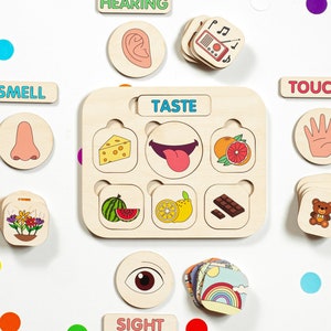 Five Senses Matching Cards, Emotions Chart Puzzle for Toddler, Educational Toys, Wooden toys, Montessori toys, Gifts for Kids, Therapy Tools image 2