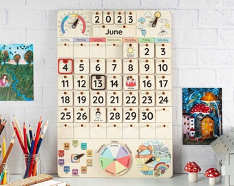 Montessori calendar, Wooden calendar for Toddlers, Gifts for kids, Advent calendar, Classroom calendar, Wooden learning toys