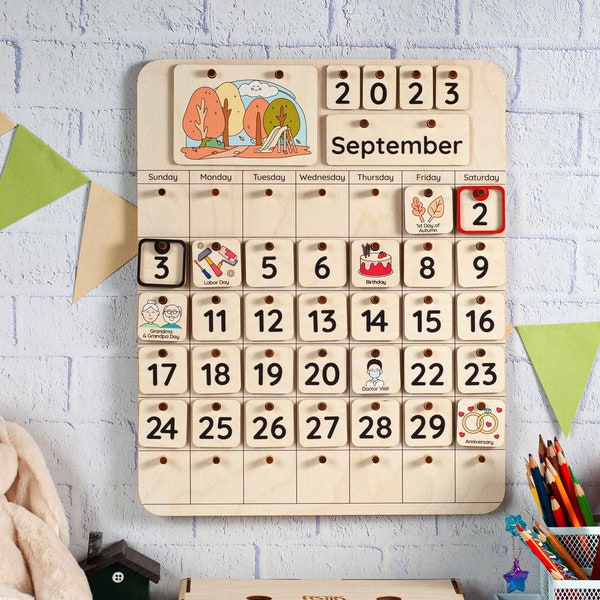 Montessori calendar, Advent calendar for kids, Perpetual calendar, Kids Calendar, Kids toy, Educatinal calendar, Toddler calendar