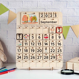 Wooden calendar for kids, Montessori calendar, Kids Calendar, Holiday decor, Waldorf calendar, Toddler gifts image 1