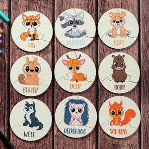 Presente para crianças pequenas, quebra-cabeça de animais selvagens da fazenda da floresta, quebra-cabeça, cartões educativos Montessori, atividades para crianças pequenas