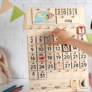 Wooden calendar for kids, Montessori calendar, Kids Calendar, Holiday decor, Waldorf calendar, Toddler gifts image 2